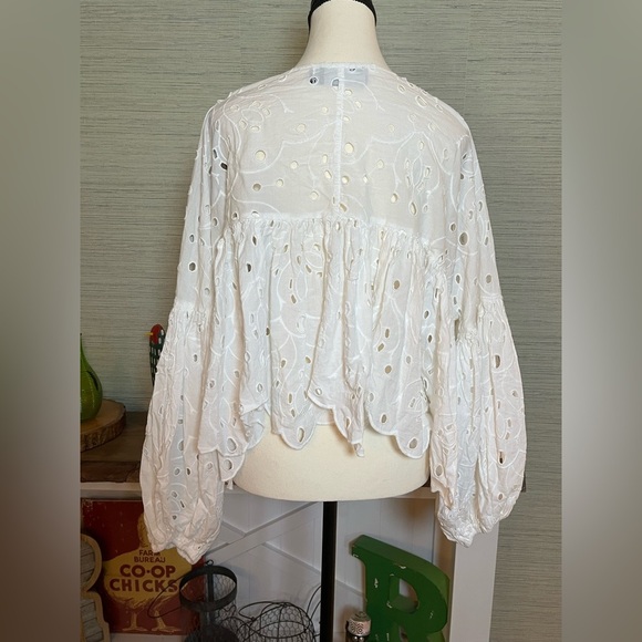 ASOS DESIGN White Eyelet Babydoll Trapeze Top Blouse Crop Womens Size 2 Festival - Picture 4 of 7